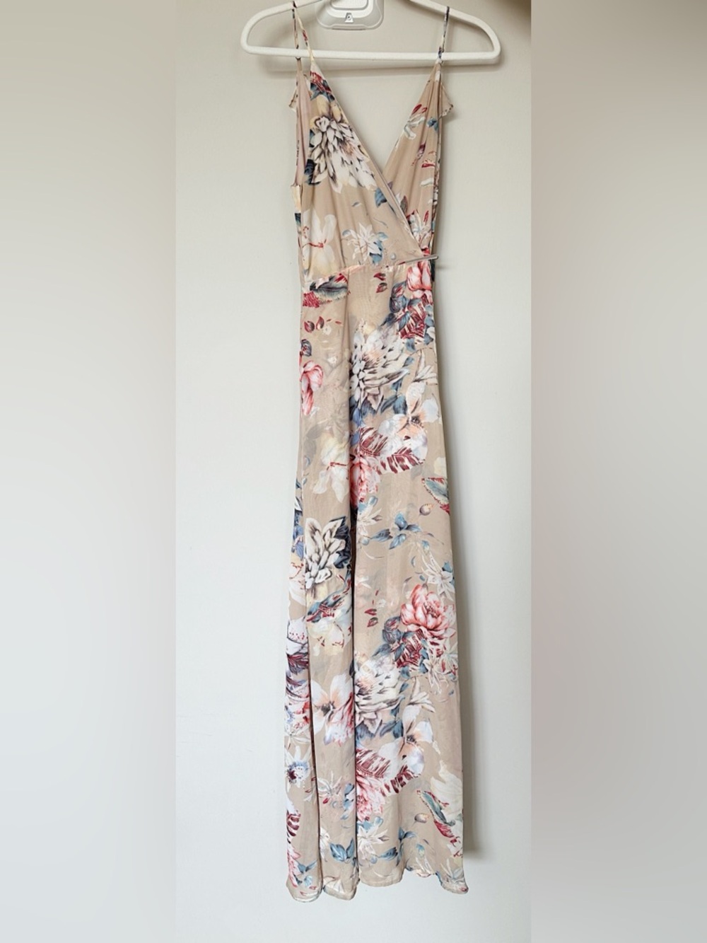 Romantic Beige Floral Maxi Slip Dress